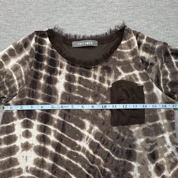 Coin 1804 Womens Brown Tie Dye 3/4 Sleeve Blouse Fringe Trim Sheer Panel Size S - Picture 10 of 14